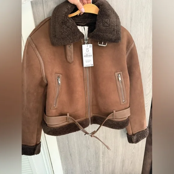Brown Shearling Aviator Jacket - Picture 1 of 5